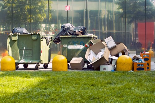 Office clearance team removing desks and furniture from a London workplace